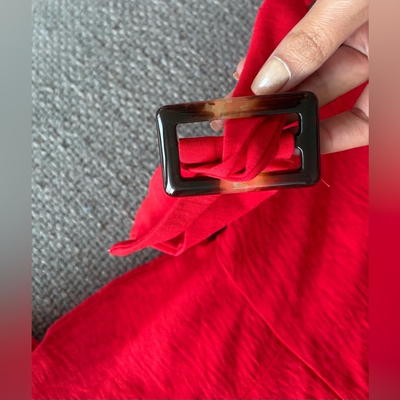 Monteau Red Puff Sleeve Square Neck Mini Dress with Belt Size L - Picture 5 of 9